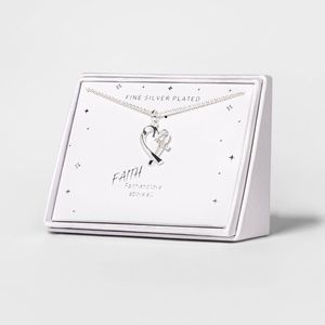 Clear Cross and Heart Necklace - Silver